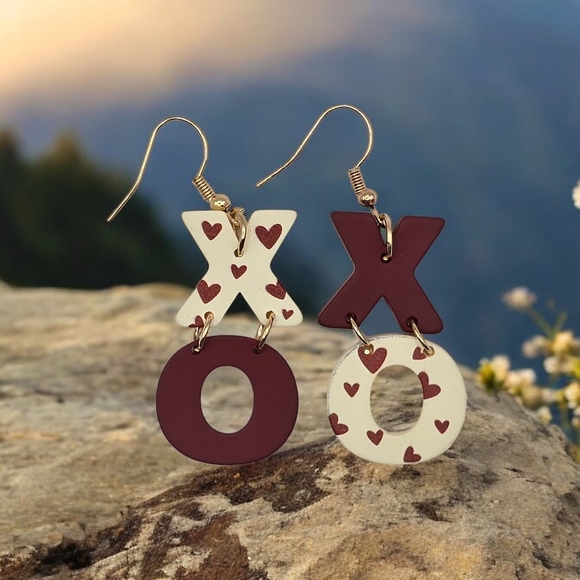 Wood X&Os Red and White Festive Earrings - Picture 1 of 5